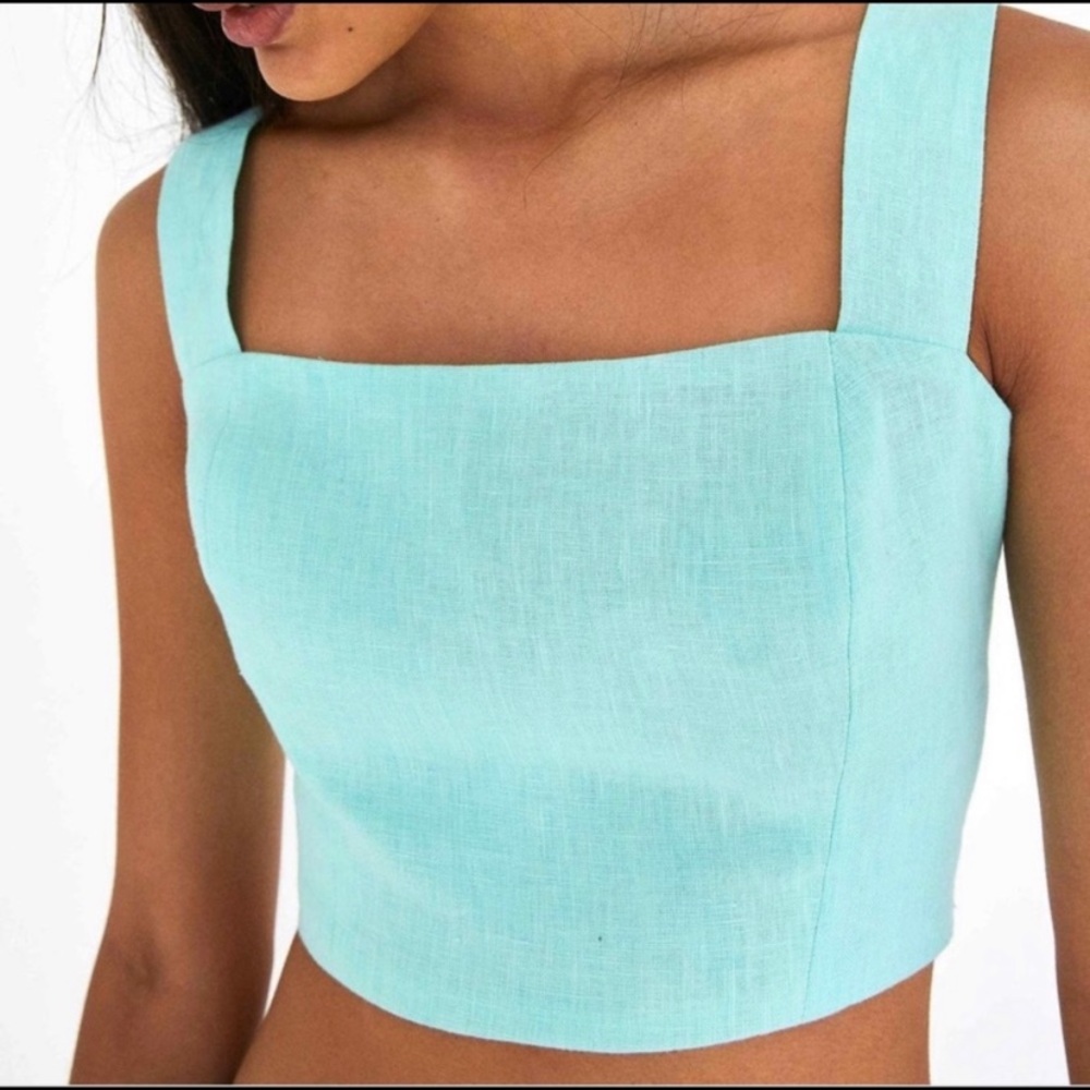 New Farm Rio Aqua Turquoise Wide Strap Linen Crop Top NWT